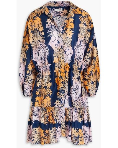 Sandro Floral-print Linen And Silk-blend Mini Dress - Blue