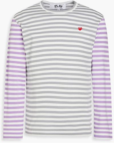 Comme des Garçons Appliquéd Striped Cotton-jersey T-shirt - White
