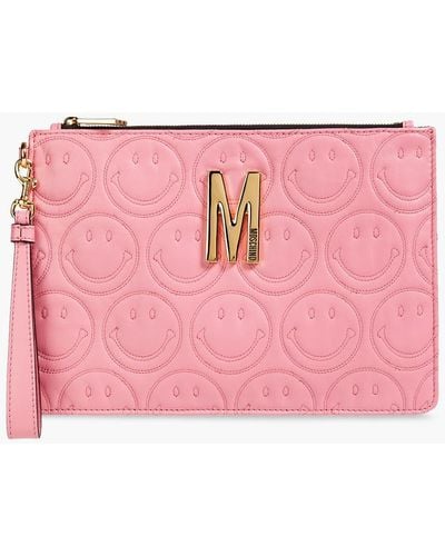 Moschino Quilted Leather Clutch - Pink
