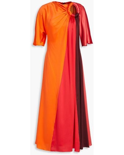ROKSANDA Color-block Draped Silk-satin Midi Dress - Red