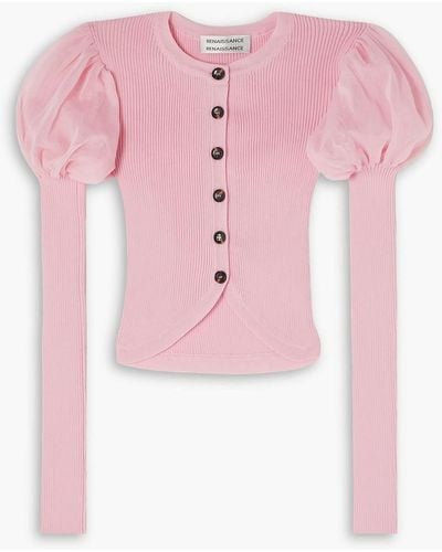 Renaissance Renaissance Cropped Tulle And Ribbed-knit Cardigan - Pink