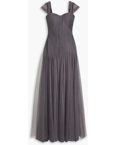 Zac Posen Pintucked Metallic Tulle Gown - Purple