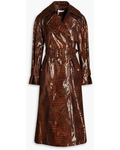 Rejina Pyo Dani Belted Faux Croc-effect Leather Trench Coat - Brown