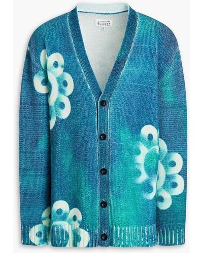 Maison Margiela Tie-dyed Ribbed-knit Cardigan - Blue