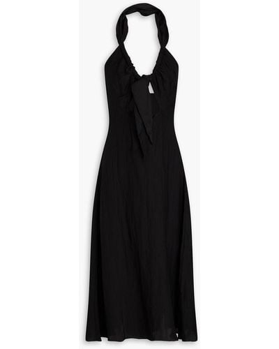 Sandro Knotted Crinkled-gauze Halterneck Midi Dress - Black