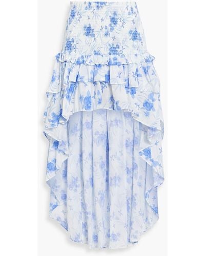 LoveShackFancy Palani Asymmetric Floral-print Cotton-voile Skirt - Blue