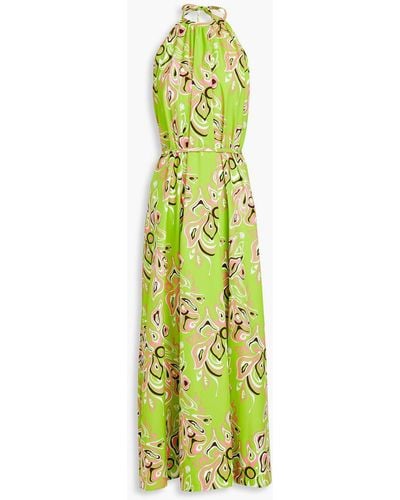 Emilio Pucci Printed Cotton-poplin Halterneck Maxi Dress - Green