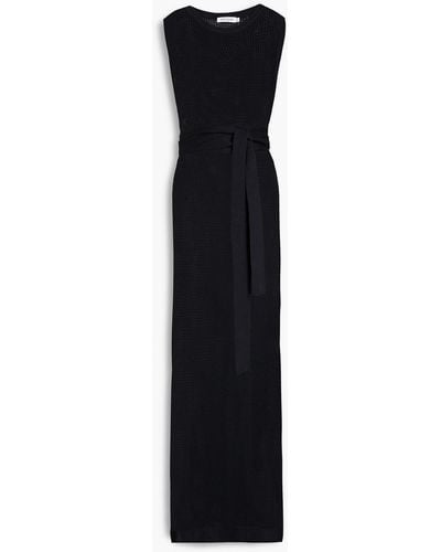 Anna Quan Belted Pointelle-knit Cotton And Hemp-blend Maxi Dress - Black