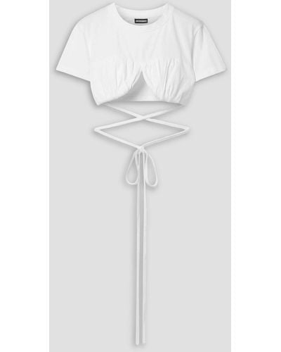 Jacquemus Cropped Tie-detailed Organic Cotton-jersey Top - White