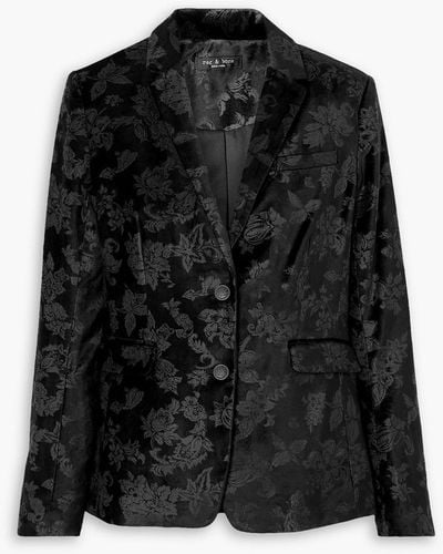 Rag & Bone Razor Floral-print Cotton-blend Velvet Blazer - Black