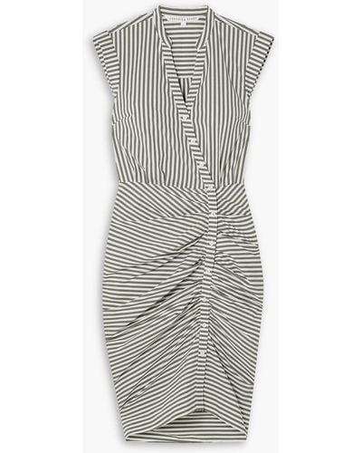 Veronica Beard Ruched Striped Cotton-blend Poplin Shirt Dress - Grey