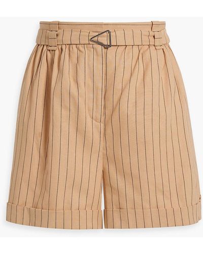 Maje Belted Striped Cotton And Linen-blend Shorts - Natural