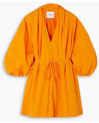 Esse Studios Gathered Cotton-poplin Mini Dress - Orange