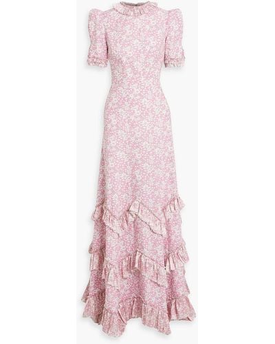 The Vampire's Wife The Sky Rocket Tiered Floral-print Silk-trimmed Cotton Maxi Dress - Pink