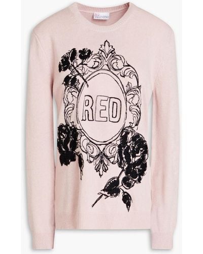 RED Valentino Embroidered Intarsia-knit Jumper - Pink