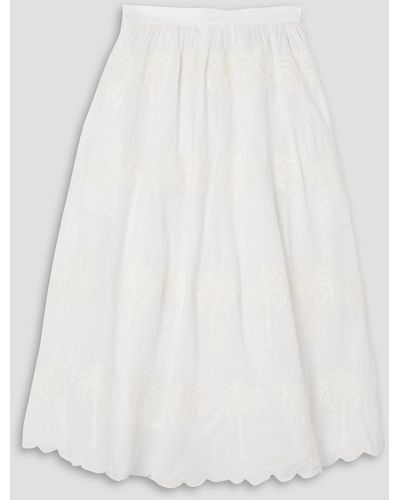 Agua Bendita Curcuma Bruma Embroidered Cotton Midi Skirt - White