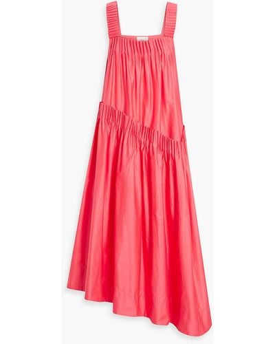 Aje. Severine Asymmetric Pleated Cotton-poplin Midi Dress - Red