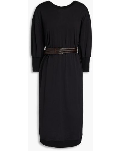 Brunello Cucinelli Belted Bead-embellished Cotton-jersey Dress - Black