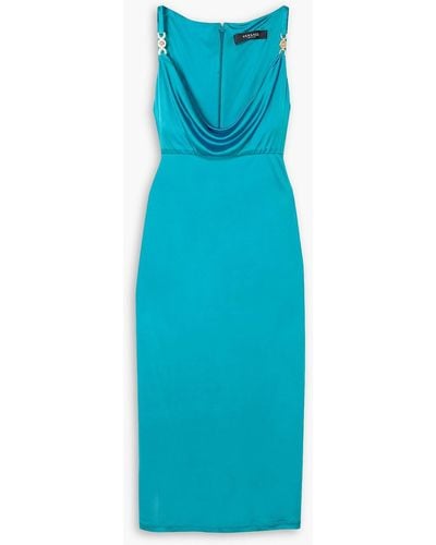 Versace Embellished Draped Metallic Jersey Dress - Blue