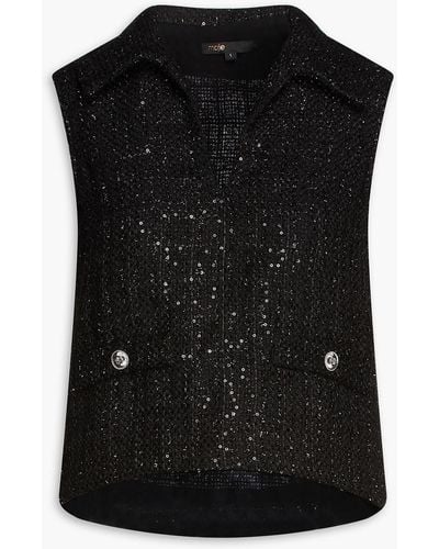 Maje Embellished Metallic Tweed Top - Black