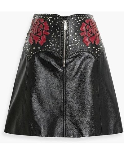 Valentino Garavani Embellished Leather Mini Skirt - Black