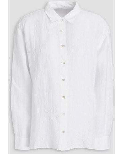 120% Lino Embroidered Linen-gauze Shirt - White