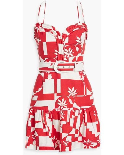 Rebecca Vallance Barcelona Belted Printed Linen-blend Mini Dress - Red