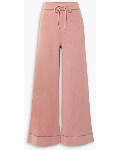 Madeleine Thompson Rose Ribbed Wool And Cashmere-blend Wide-leg Pants - Pink