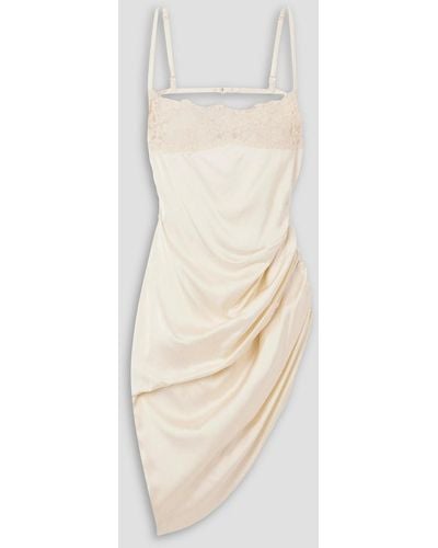Jacquemus La Saudade Brodée Asymmetric Lace-trimmed Draped Satin Mini Dress - White