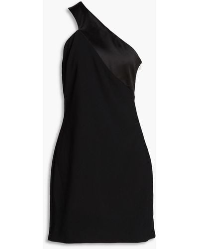 Halston Leigh One-shoulder Satin-paneled Crepe Mini Dress - Black