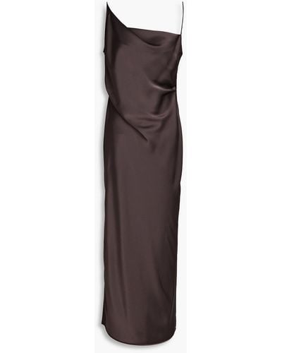 Nanushka Lennie Draped Satin Midi Slip Dress - Brown