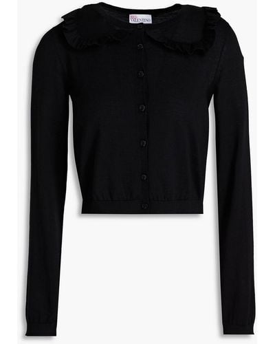 RED Valentino Ruffled Wool, Silk And Cashmere-blend Cardigan - Black