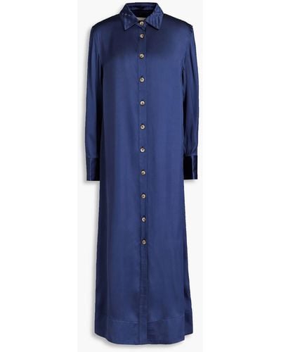 Loulou Studio Ara Satin Midi Shirt Dress - Blue