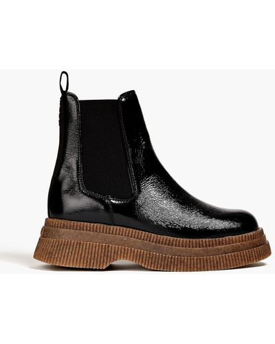 Ganni Patent Textured-leather Platform Chelsea Boots - Black