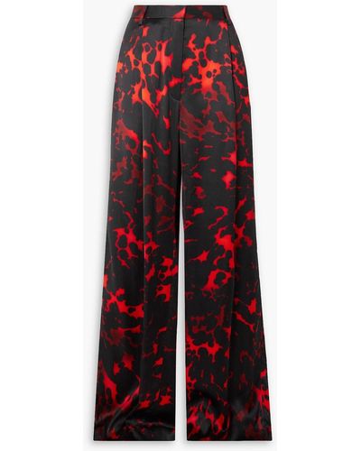 Dries Van Noten Pleated Printed Satin Wide-leg Trousers - Red
