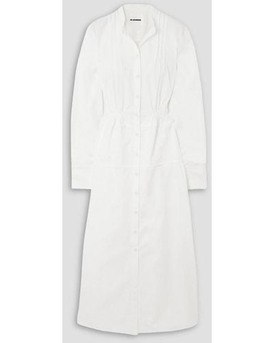 Jil Sander Midi-hemdblusenkleid aus baumwollpopeline mit raffungen - Weiß