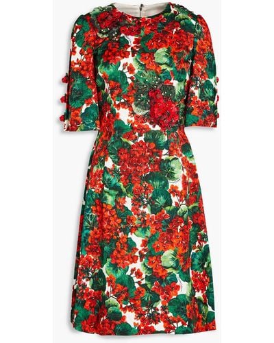 Dolce & Gabbana Verziertes kleid aus einer baumwollmischung mit floralem print - Rot