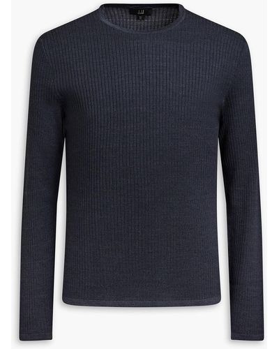 Dunhill Slim-fit Ribbed Merino Wool And Silk-blend Sweater - Blue
