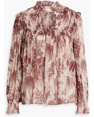 Cara Cara Michelle Shirred Printed Silk-georgette Blouse - Pink