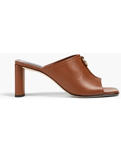 Victoria Beckham Ring-embellished Leather Mules - Brown