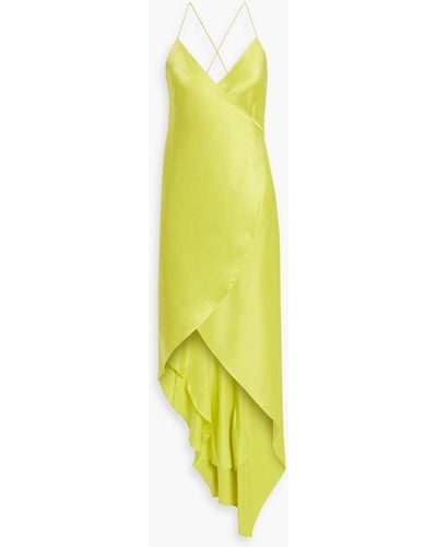 Michelle Mason Asymmetric Silk-satin Maxi Wrap Dress - Yellow