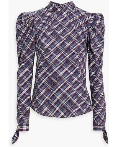 Veronica Beard Isabel Embroidered Checked Cotton-blend Top - Purple