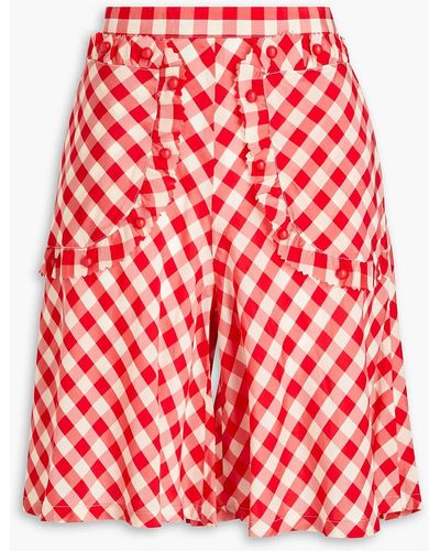 RED Valentino Checked Crepe De Chine Shorts - Red