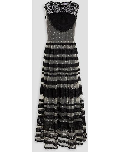 RED Valentino Crocheted Lace-paneled Point D'esprit Midi Dress - Black