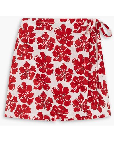 Faithfull The Brand Eridani Laye Floral-print Linen Shorts - Red