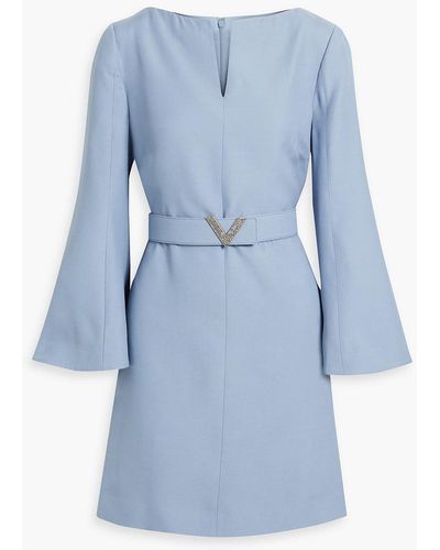 Valentino Garavani Belted Wool And Silk-blend Crepe Mini Dress - Blue