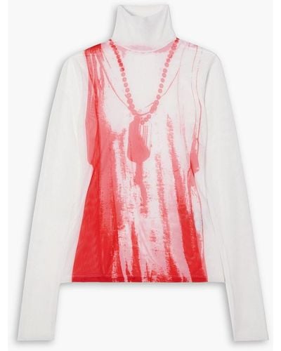 MM6 by Maison Martin Margiela Printed Mesh Turtleneck Top - Red