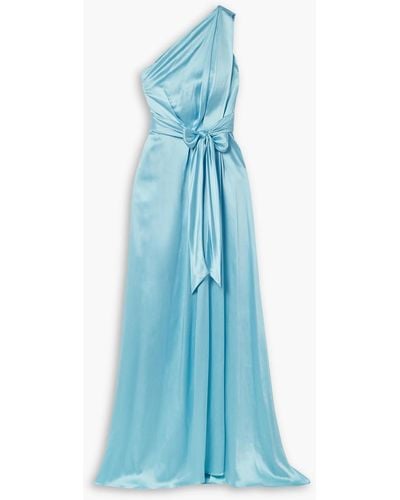 Monique Lhuillier One-shoulder Silk-satin Gown - Blue