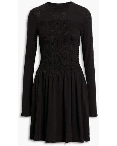 ATM Shirred Slub Cotton-jersey Mini Dress - Black
