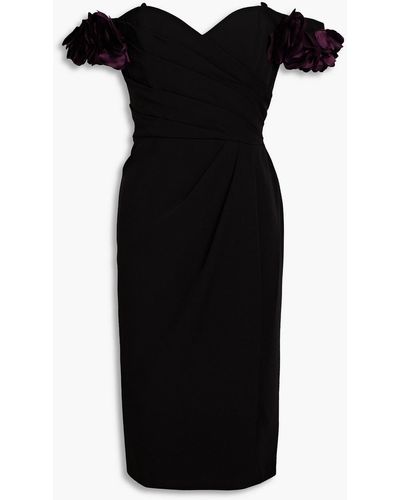 Marchesa Off-the-shoulder Floral-appliquéd Crepe Dress - Black